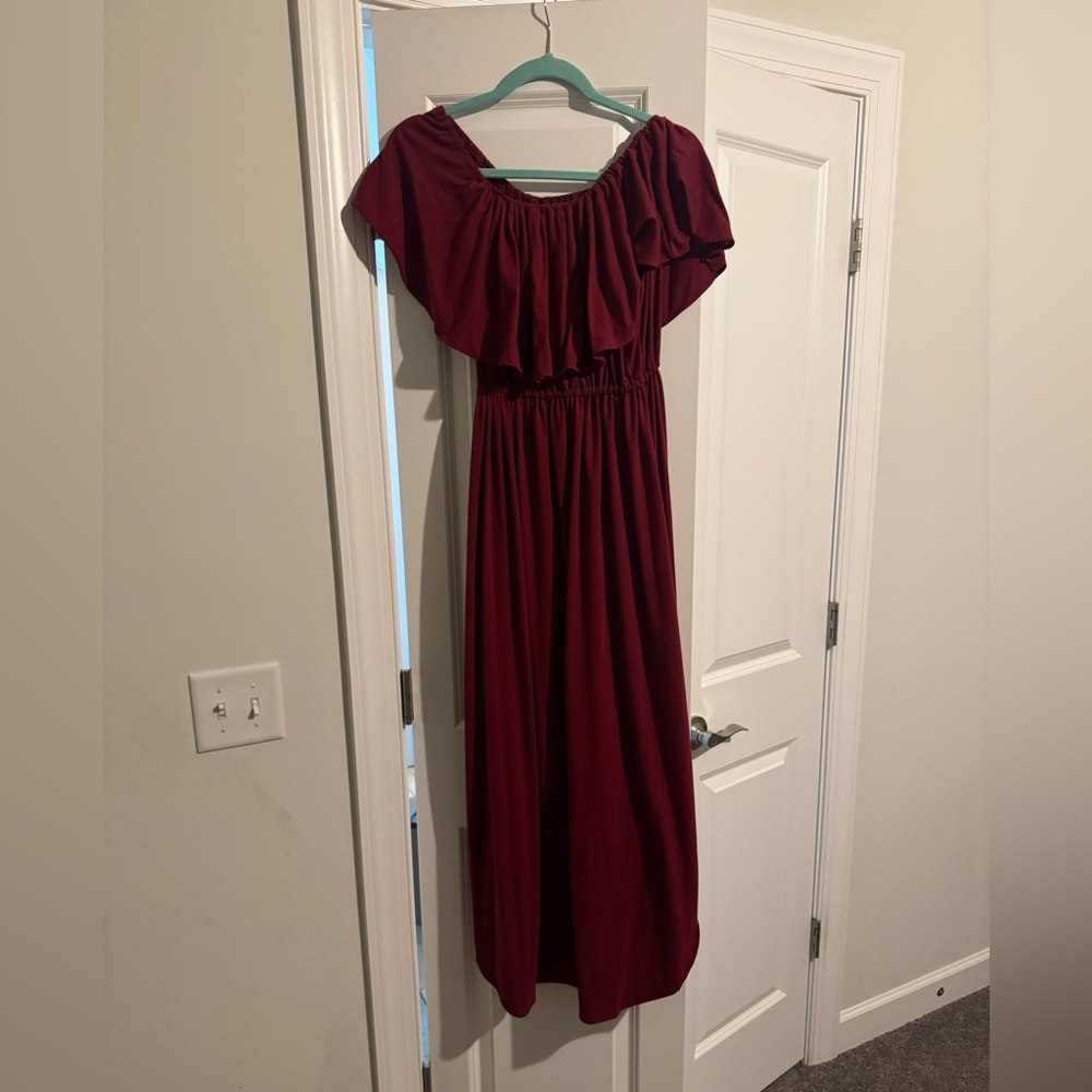 Red Off-Shoulder Maxi Dress with Flutter Sleeves